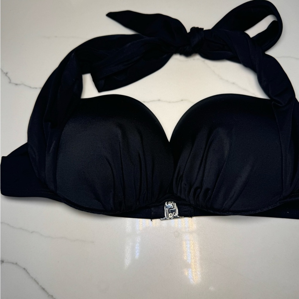 H&M Swim Elegant Black Marilyn Halter Bandeau Push Up Bikini Bra Top 34A